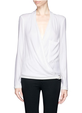 Main View - Click To Enlarge - HELMUT LANG - Leather trim wrap front blouse