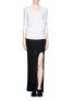 Figure View - Click To Enlarge - HELMUT LANG - Leather trim wrap front blouse