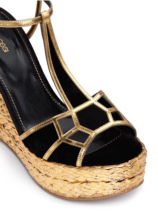 Detail View - Click To Enlarge - SERGIO ROSSI - Puzzle suede metallic espadrille wedge sandals