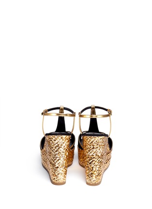 Back View - Click To Enlarge - SERGIO ROSSI - Puzzle suede metallic espadrille wedge sandals