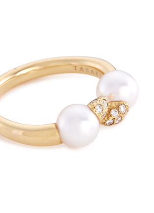 Detail View - Click To Enlarge - TASAKI - 'Danger Fang' diamond Akoya pearl 18k yellow gold ring