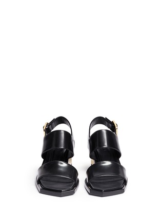Front View - Click To Enlarge - MARNI - Notched metal heel leather sandals