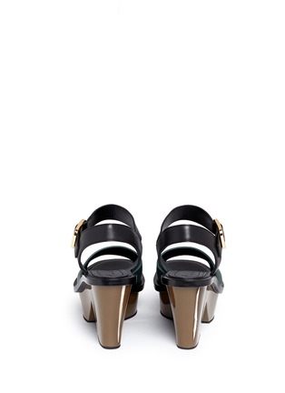 Back View - Click To Enlarge - MARNI - Colourblock acetate wedge platform leather sandals