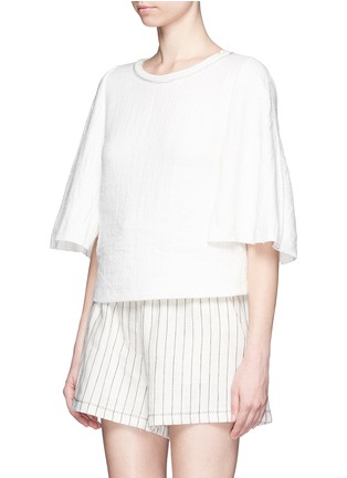 Front View - Click To Enlarge - 3.1 PHILLIP LIM - Zigzag stitch linen-cotton flare top