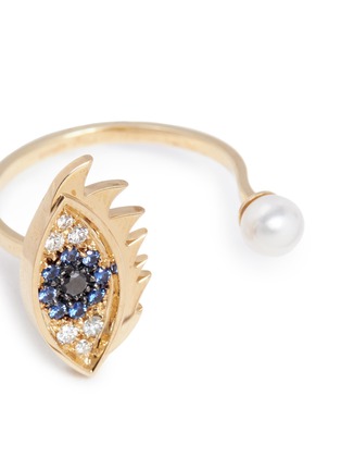 Detail View - Click To Enlarge - DELFINA DELETTREZ - 'Eyes on Me' diamond sapphire 18k gold open ring