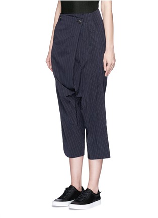 Front View - Click To Enlarge - SONG FOR THE MUTE - Chalk stripe foldover front drop crotch pants