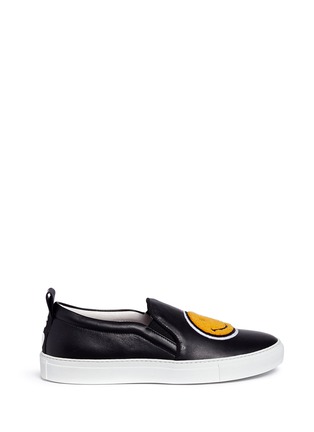 Main View - Click To Enlarge - JOSHUA SANDERS - 'Smile' fleece patch leather skate slip-ons