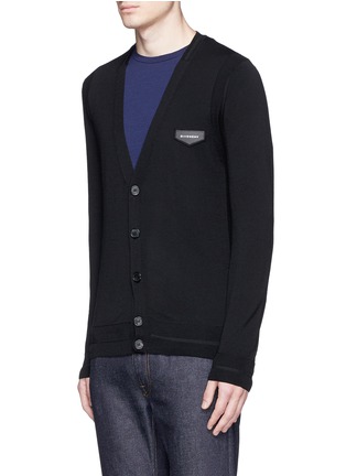 Front View - Click To Enlarge - GIVENCHY - Logo leather patch fine gauge wool cardigan