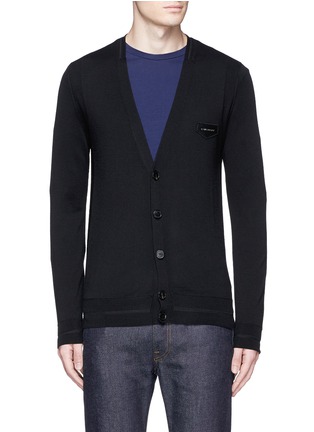 Main View - Click To Enlarge - GIVENCHY - Logo leather patch fine gauge wool cardigan