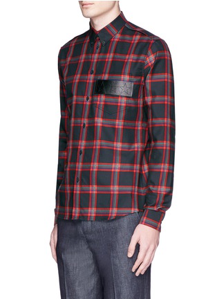 Front View - Click To Enlarge - GIVENCHY - Star leather band tartan plaid shirt