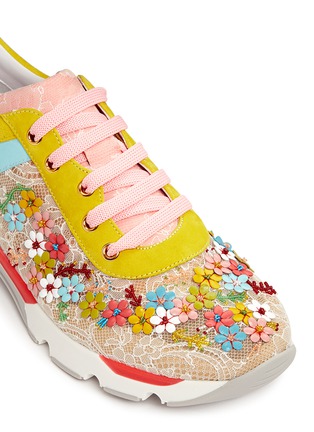 Detail View - Click To Enlarge - RENÉ CAOVILLA - Floral bead embroidery lace sneakers