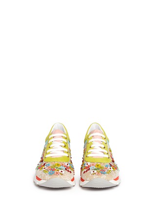 Front View - Click To Enlarge - RENÉ CAOVILLA - Floral bead embroidery lace sneakers