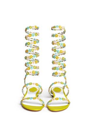 Front View - Click To Enlarge - RENÉ CAOVILLA - Floral appliqué leather snake coil anklet sandals