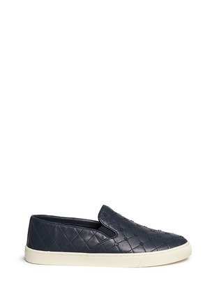 Main View - Click To Enlarge - TORY BURCH - Logo stud quilted leather skate slip-ons