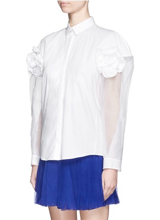 Front View - Click To Enlarge - DELPOZO - Oversize 3D flower cotton organdy poplin shirt