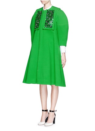 Front View - Click To Enlarge - DELPOZO - Embroidery bib wool crepe coat