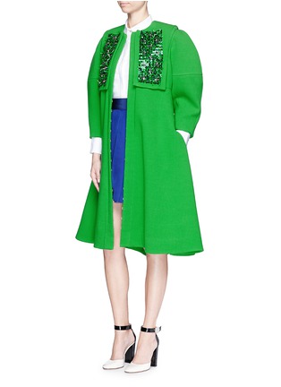 Figure View - Click To Enlarge - DELPOZO - Embroidery bib wool crepe coat