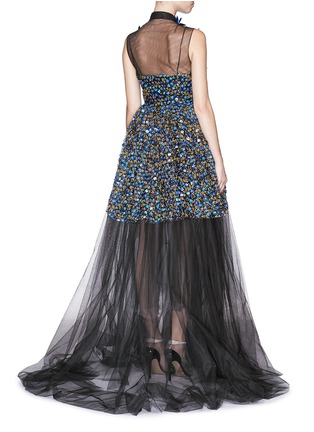 Back View - Click To Enlarge - DELPOZO - Holographic floral embroidery tulle gown