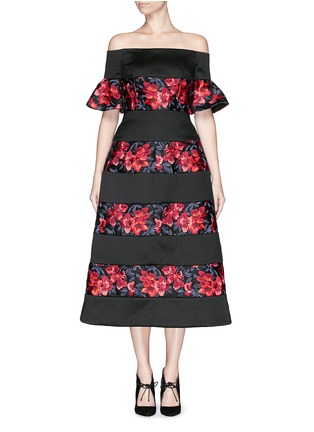 Main View - Click To Enlarge - DELPOZO - Floral embroidery sateen Bardot gown
