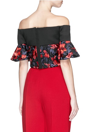 Back View - Click To Enlarge - DELPOZO - Floral embroidery sateen Bardot top