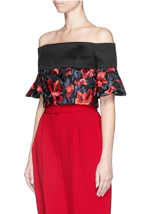 Front View - Click To Enlarge - DELPOZO - Floral embroidery sateen Bardot top