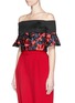 Front View - Click To Enlarge - DELPOZO - Floral embroidery sateen Bardot top