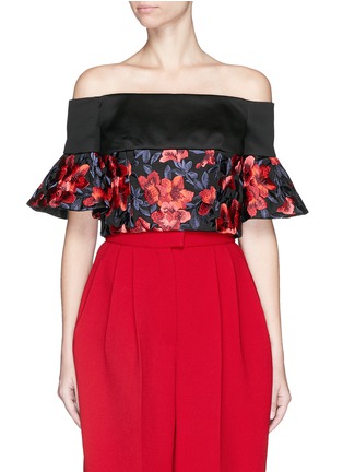 Main View - Click To Enlarge - DELPOZO - Floral embroidery sateen Bardot top