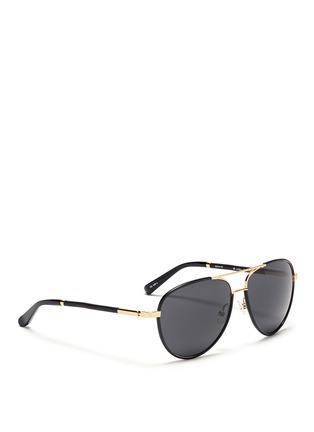 Figure View - Click To Enlarge - THE ROW - Acetate wrap leather trim aviator sunglasses