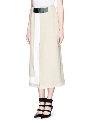 Front View - Click To Enlarge - VICTORIA BECKHAM - Stripe trim jute canvas skirt