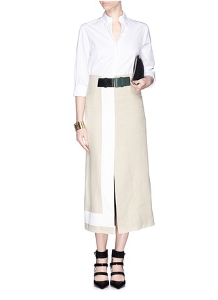 Figure View - Click To Enlarge - VICTORIA BECKHAM - Stripe trim jute canvas skirt