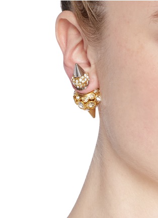 Figure View - Click To Enlarge - MOUNSER - Double crystal pavé ball spike earrings