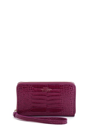 Main View - Click To Enlarge - SMYTHSON - 'Mara' croc embossed leather iPhone purse - Dark Berry