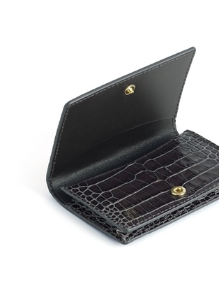 Detail View - Click To Enlarge - SMYTHSON - 'Mara' croc embossed leather fold card holder - Charcoal