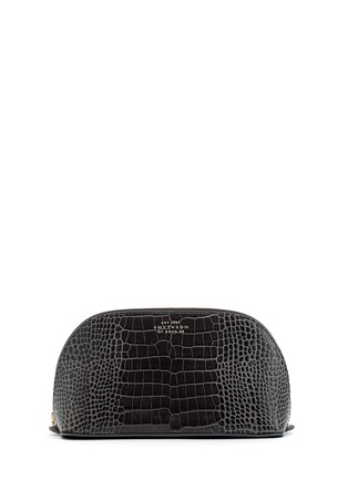 Main View - Click To Enlarge - SMYTHSON - 'Mara' croc embossed leather cosmetics case - Charcoal
