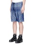Front View - Click To Enlarge - SACAI - Pineapple jacquard belted chambray shorts