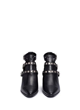 Front View - Click To Enlarge - SAINT LAURENT - 'Rock' rivet buckle strap leather boots