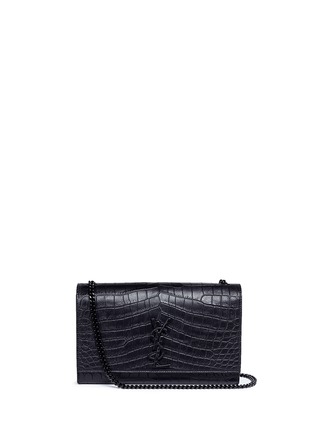 Main View - Click To Enlarge - SAINT LAURENT - 'Classic Medium Kate Monogram' croc embossed leather satchel