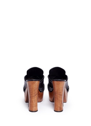 Back View - Click To Enlarge - SAINT LAURENT - Wooden heel cross vamp leather platform clogs