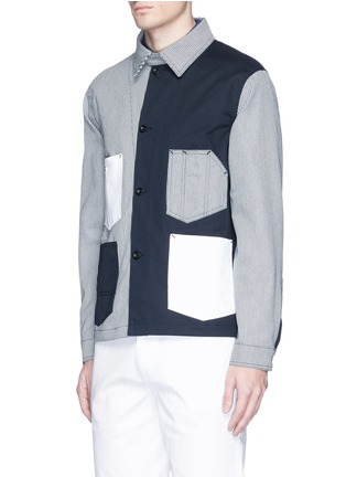 Front View - Click To Enlarge - MAISON KITSUNÉ - Stripe patchwork worker jacket