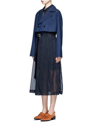 Front View - Click To Enlarge - TOGA ARCHIVES - Belted mesh hem woven wool blend coat