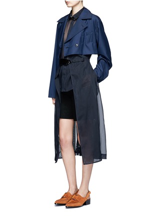 Figure View - Click To Enlarge - TOGA ARCHIVES - Belted mesh hem woven wool blend coat