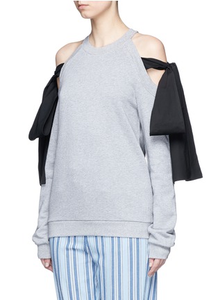 Front View - Click To Enlarge - MSGM - Ribbon tie cold shoulder sweatshirt