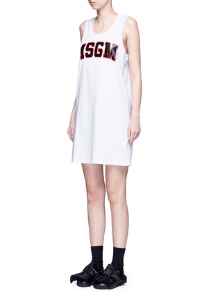 Detail View - Click To Enlarge - MSGM - Colourblock mesh top cotton jersey dress