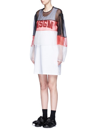 Front View - Click To Enlarge - MSGM - Colourblock mesh top cotton jersey dress