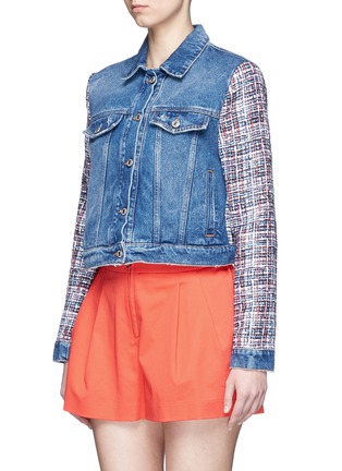 Front View - Click To Enlarge - MSGM - Tweed sleeve cropped denim jacket