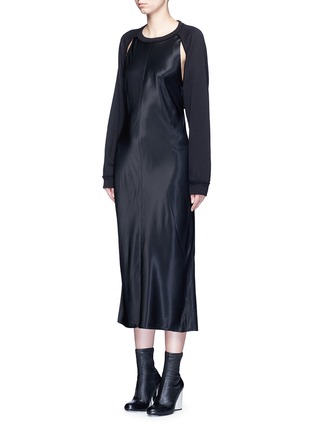 Front View - Click To Enlarge - DKNY - Cutout sweatshirt sleeve satin dress