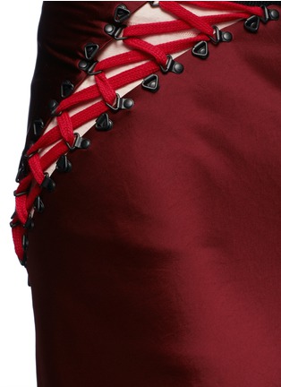 Detail View - Click To Enlarge - DKNY - Asymmetric hem lace-up satin maxi skirt