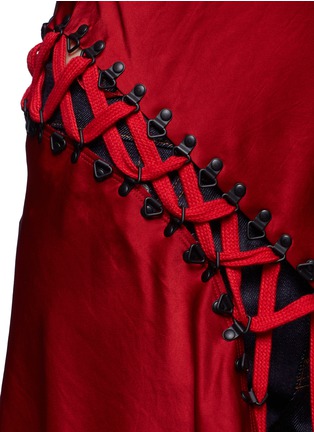 Detail View - Click To Enlarge - DKNY - Asymmetric hem lace-up slit satin dress