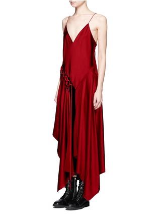 Front View - Click To Enlarge - DKNY - Asymmetric hem lace-up slit satin dress