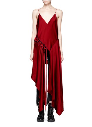 Main View - Click To Enlarge - DKNY - Asymmetric hem lace-up slit satin dress